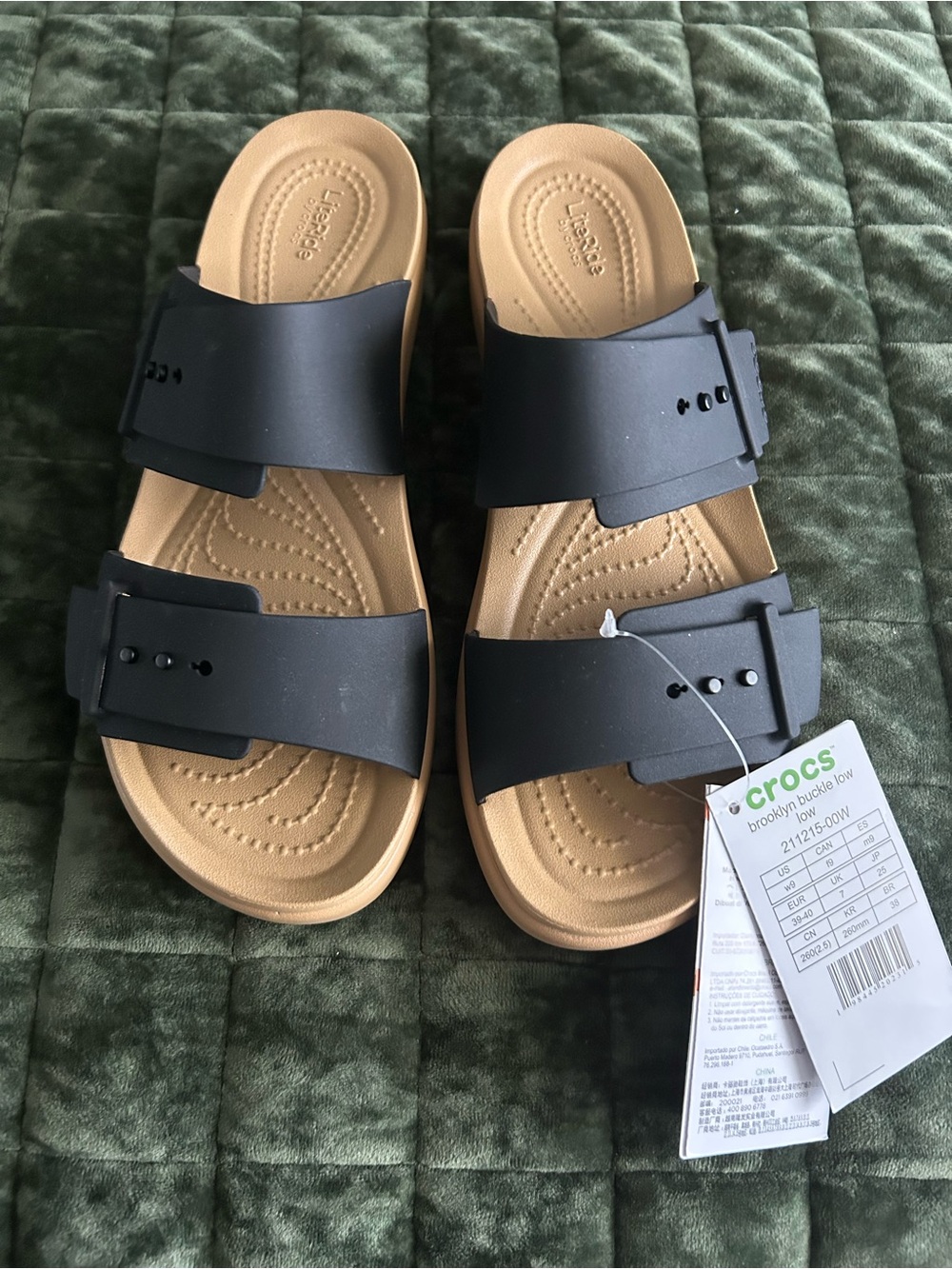 CROCS Kids Brooklyn Buckle Slide Sandals in Black and Tan